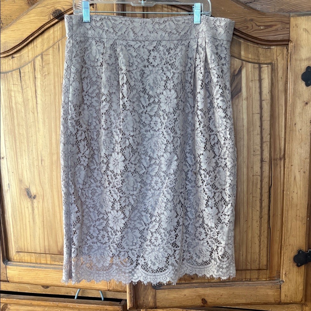 J. Crew Taupe Lace Pencil Skirt